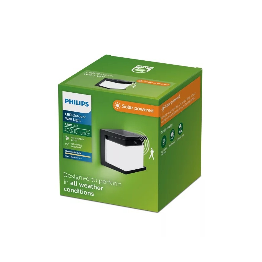 Philips - LED sončno stensko svetilo s senzorjem DIARA LED/3,8W/3,7V 800 mAh 2700K IP44 črno