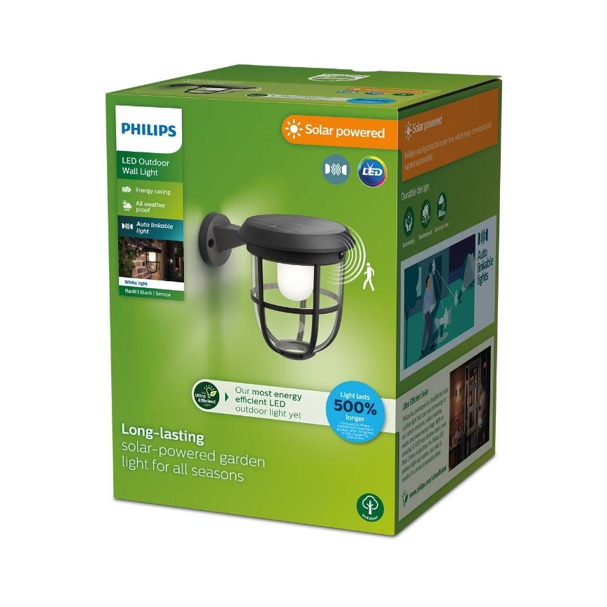 Philips - LED Solarna stenska svetilka s senzorjem RADII LED/1,3W/3,7V 3000K IP44