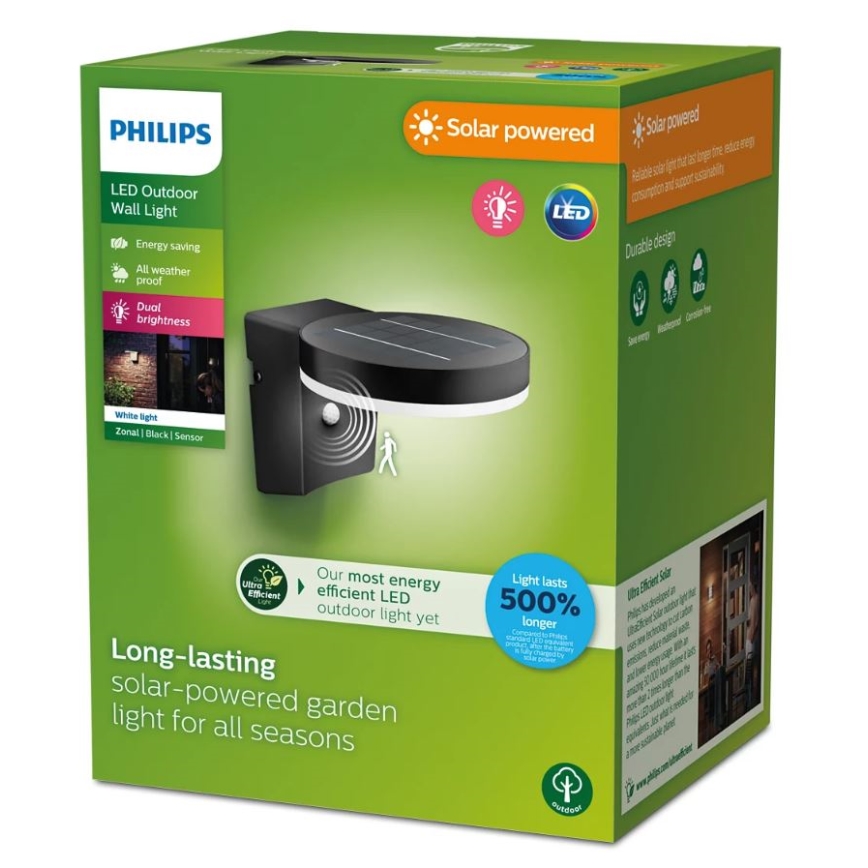 Philips - LED Solarna stenska svetilka s senzorjem gibanja in mraka ZONAL LED/1,3W/3,7V 2500 mAh IP44