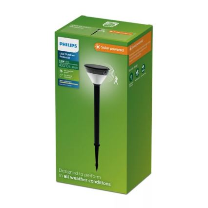 Philips - LED solarna svetilka s senzorjem KYNA LED/3,8W/3,7V 800 mAh 2700K IP44 črna