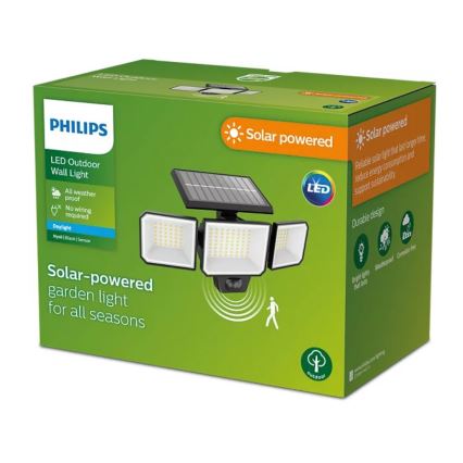 Philips -  LED Solarni stenski reflektor s senzorjem gibanja in mraka NYSIL 3xLED/8,7W/3,7V 2000 mAh IP65