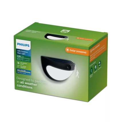 Philips - LED solarna stenska svetilka s senzorjem SWYN LED/3,8W/3,7V 800 mAh 2700K IP44 črna