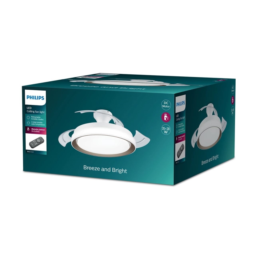 Philips-LED Stropna svetilka z ventilatorjem LED/35W/230V 5500/4000/2700K + Daljinski upravljalnik zlata