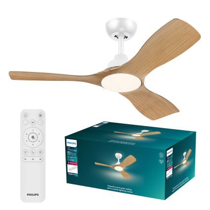 Philips - LED zatemljiv stropni ventilator OLAS LED/24W/230V premer 106 cm bela/rjava + daljinski upravljalnik