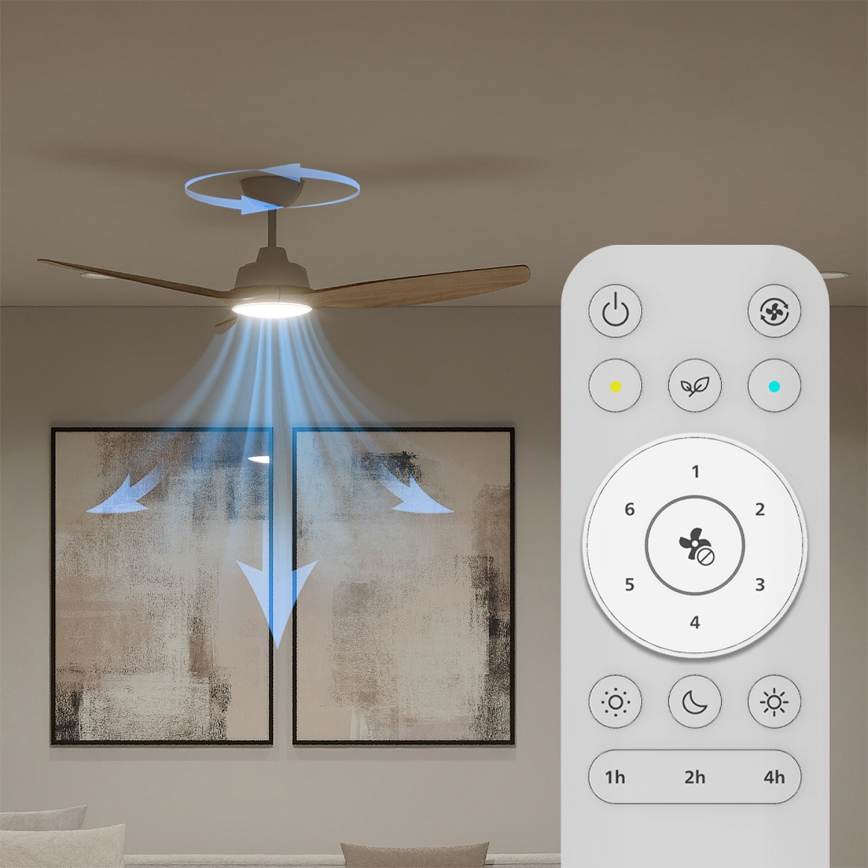 Philips - LED zatemljiv stropni ventilator OLAS LED/24W/230V Ø 132 cm bela/rjava + daljinski upravljalnik