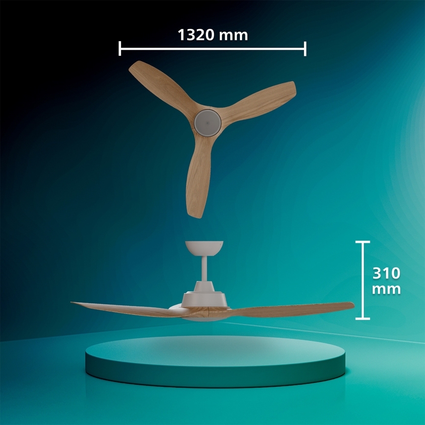 Philips - LED zatemljiv stropni ventilator OLAS LED/24W/230V Ø 132 cm bela/rjava + daljinski upravljalnik