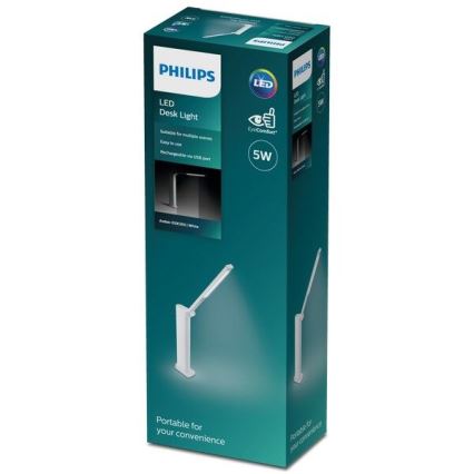 Philips - LED Zatemnitvena namizna svetilka na dotik AMBER LED/5W/5V 1800 mAh bela