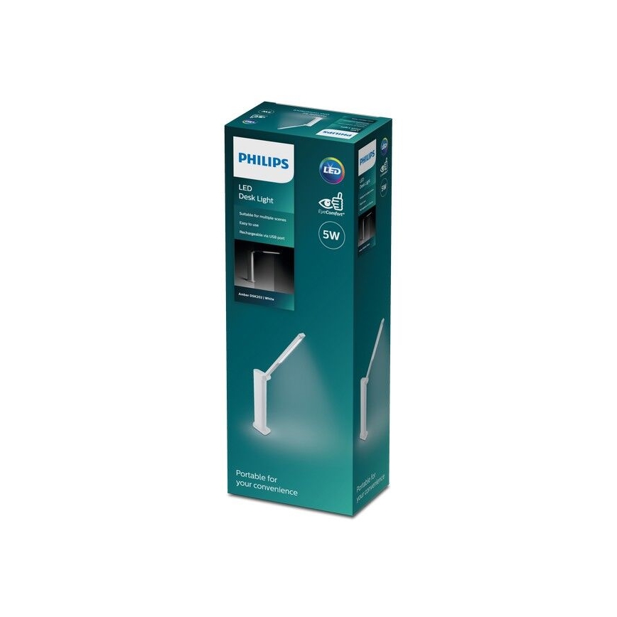 Philips - LED Zatemnitvena namizna svetilka na dotik AMBER LED/5W/5V 1800 mAh bela
