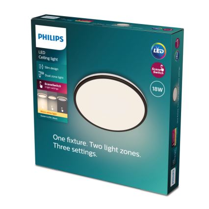 Philips - LED Zatemnitvena stropna svetilka SCENE SWITCH LED/18W/230V pr. 30 cm 2700K črna