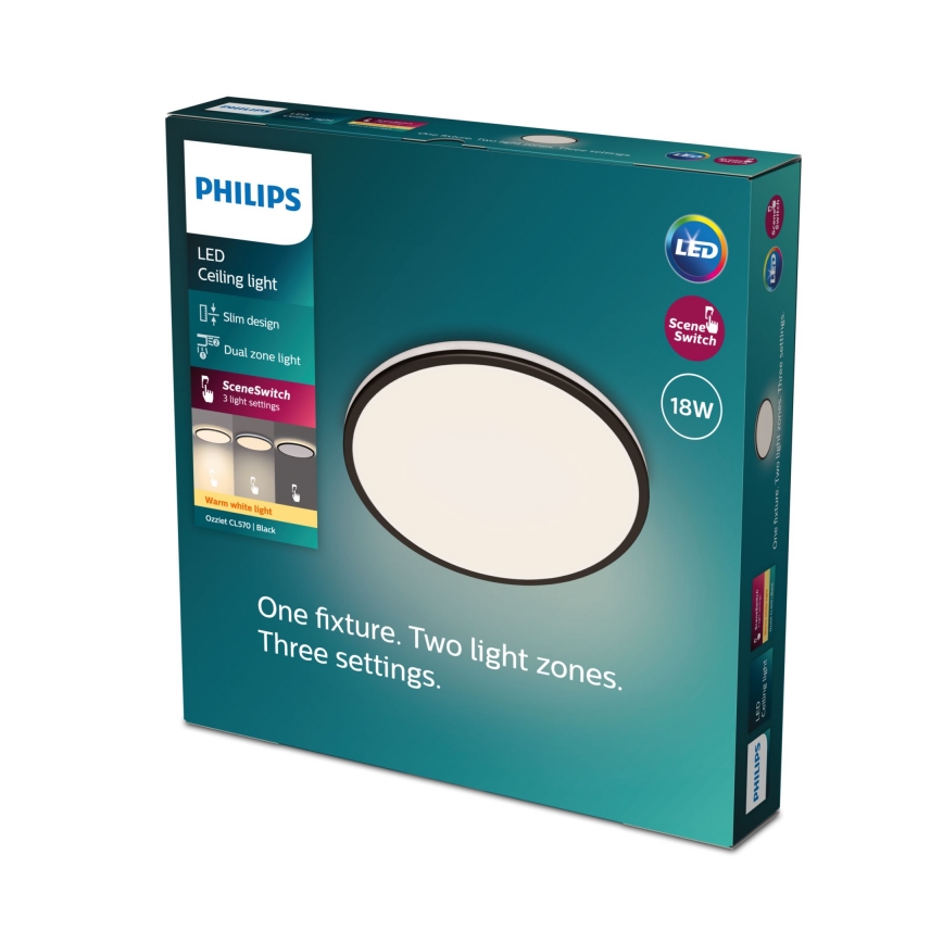 Philips - LED Zatemnitvena stropna svetilka SCENE SWITCH LED/18W/230V pr. 30 cm 2700K črna