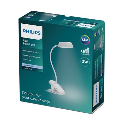 Philips - LED Zatemnitvena svetilka s sponko DONUTCLIP LED/3W/5V 1200 mAh CRI 90 bela