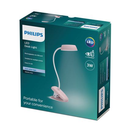 Philips - LED Zatemnitvena svetilka s sponko DONUTCLIP LED/3W/5V 1200 mAh CRI 90 roza