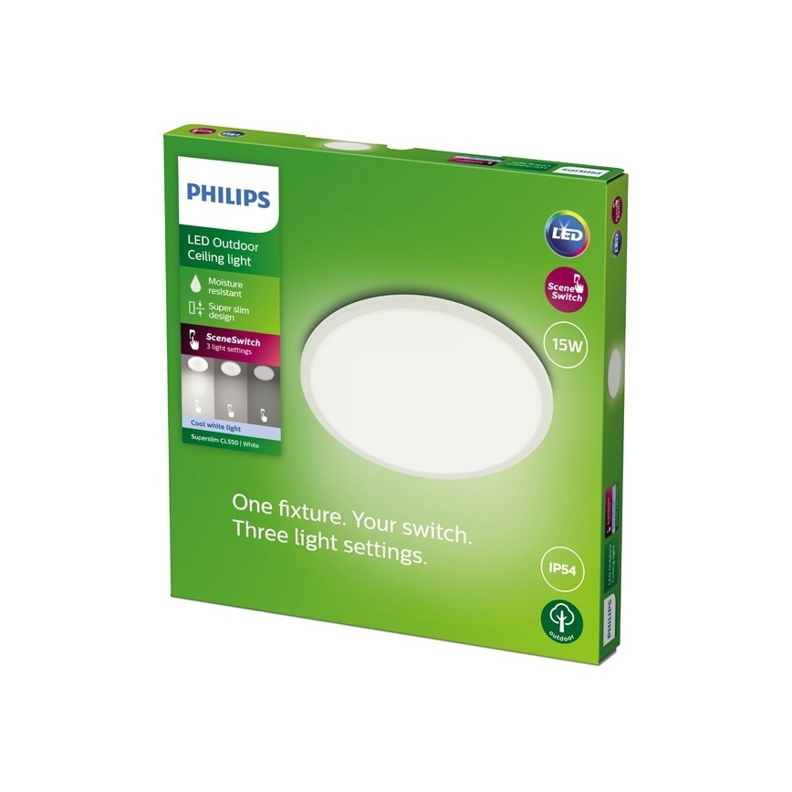Philips - LED Zatemnitvena zunanja svetilka SUPERSLIM SCENE SWITCH LED/15W/230V IP54 bela