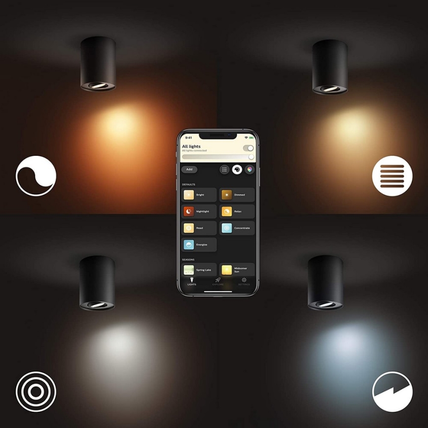 Philips - LED Zatemnitveni reflektor Hue PILLAR 1xGU10/4,2W/230V 2200-6500K + Daljinski upravljalnik črna