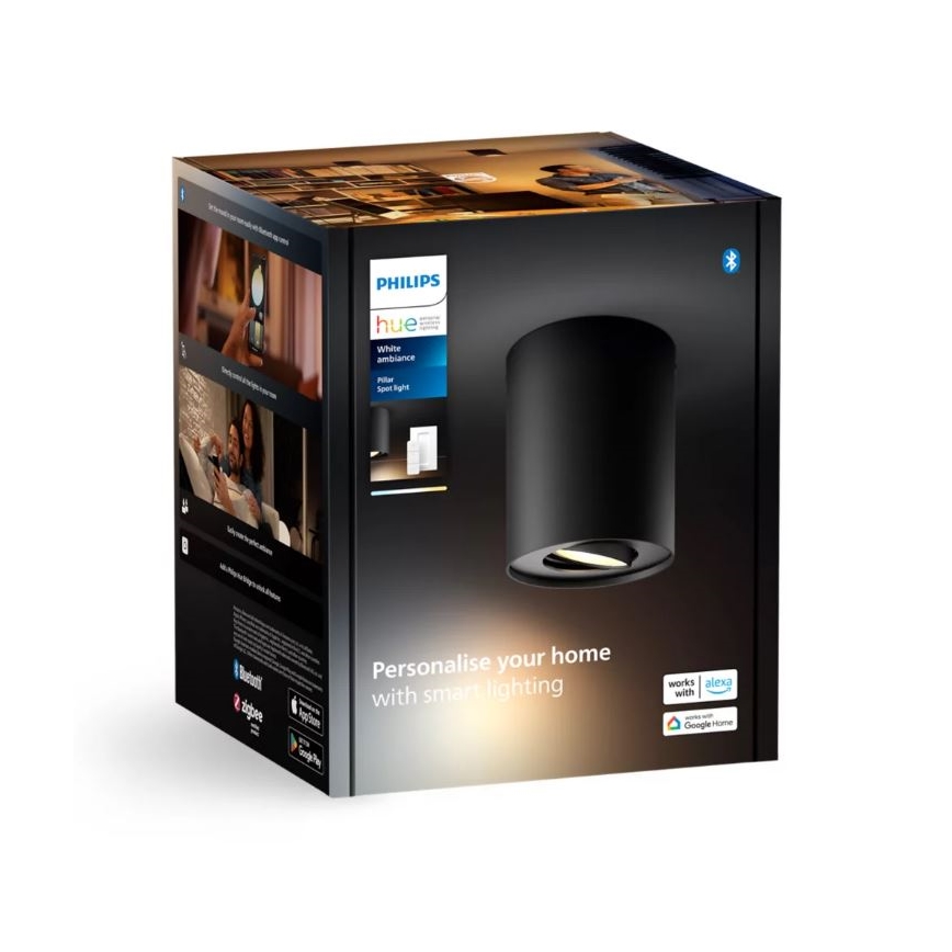 Philips - LED Zatemnitveni reflektor Hue PILLAR 1xGU10/4,2W/230V 2200-6500K + Daljinski upravljalnik črna