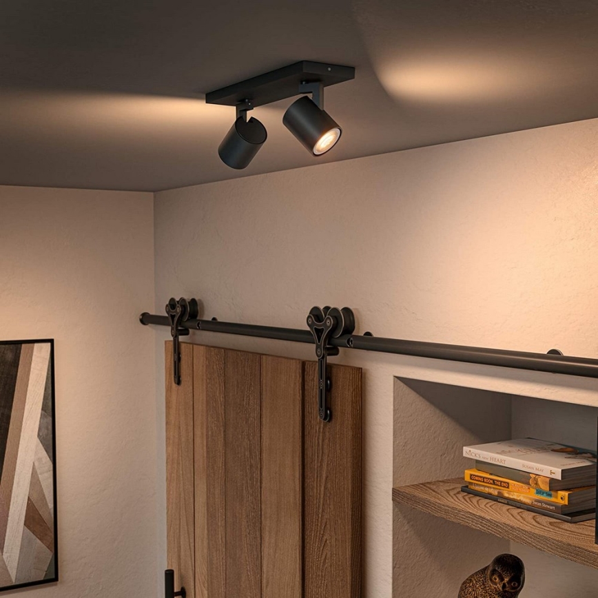 Philips - LED Zatemnitveni reflektor Hue RUNNER 2xGU10/4,2W/230V 2200-6500K + Daljinski upravljalnik črna