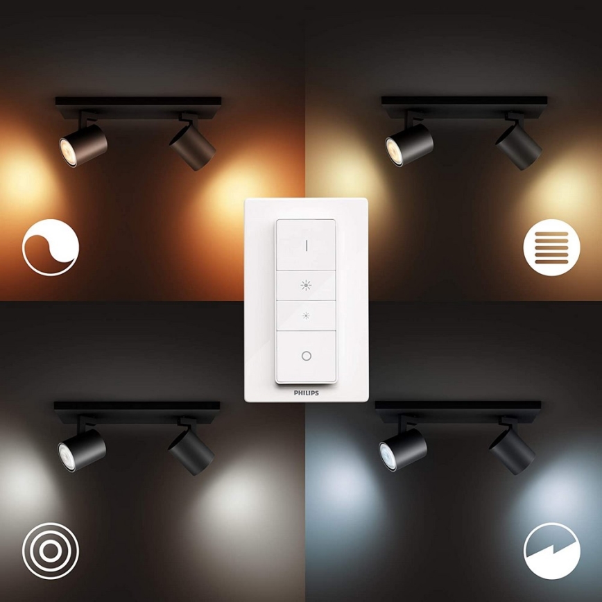 Philips - LED Zatemnitveni reflektor Hue RUNNER 2xGU10/4,2W/230V 2200-6500K + Daljinski upravljalnik črna