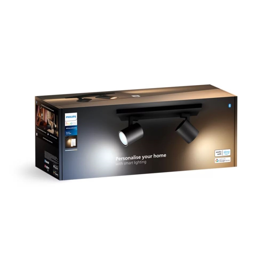 Philips - LED Zatemnitveni reflektor Hue RUNNER 2xGU10/4,2W/230V 2200-6500K + Daljinski upravljalnik črna