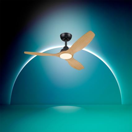 Philips - LED zatemljiv stropni ventilator OLAS LED/24W/230V Ø 132 cm črna/rjava + daljinski upravljalnik