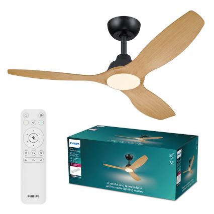 Philips - LED zatemljiv stropni ventilator OLAS LED/24W/230V Ø 132 cm črna/rjava + daljinski upravljalnik