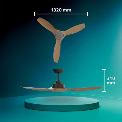 Philips - LED zatemljiv stropni ventilator OLAS LED/24W/230V Ø 132 cm črna/rjava + daljinski upravljalnik