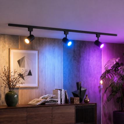Philips - LED RGBW zatemnjiva točkovna svetilka v tirnem sistemu EASYLINK HUE 3xGU10/4,7W/230V 2200-6500K 1m črna + Hue bridge