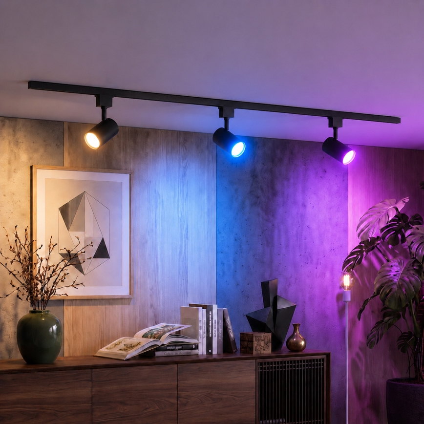 Philips - LED RGBW zatemnjiva točkovna svetilka v tirnem sistemu EASYLINK HUE 3xGU10/4,7W/230V 2200-6500K 1m črna + Hue bridge