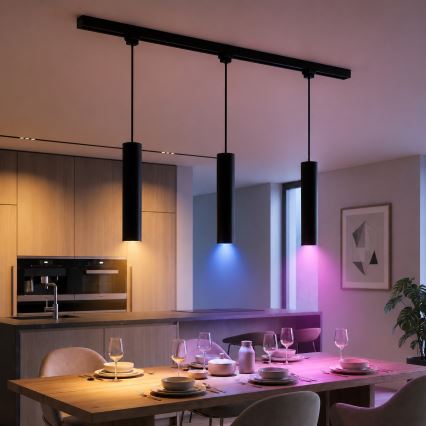 Philips - LED RGBW lestenec na jekleni vrvici z možnostjo zatemnitve za šinski sistem EASYLINK HUE 3xGU10/4,7W/230V 2200-6500K 1m črna + Hue bridge
