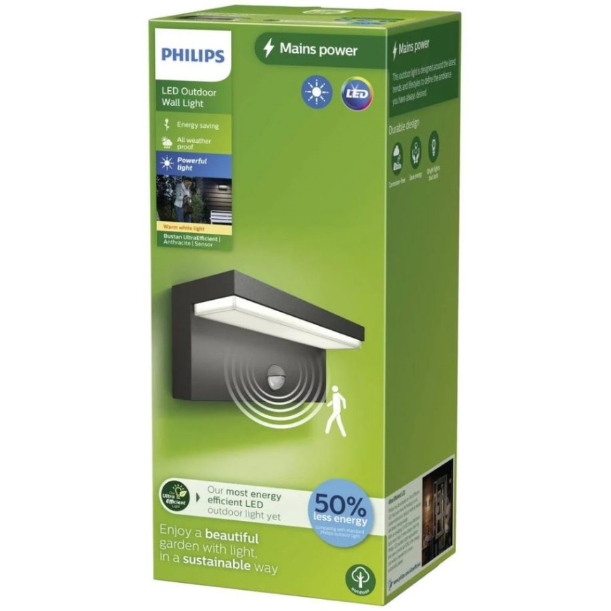 Philips - LED Zunanja stenska svetilka s senzorjem BUSTAN LED/3,8W/230V 2700K IP44