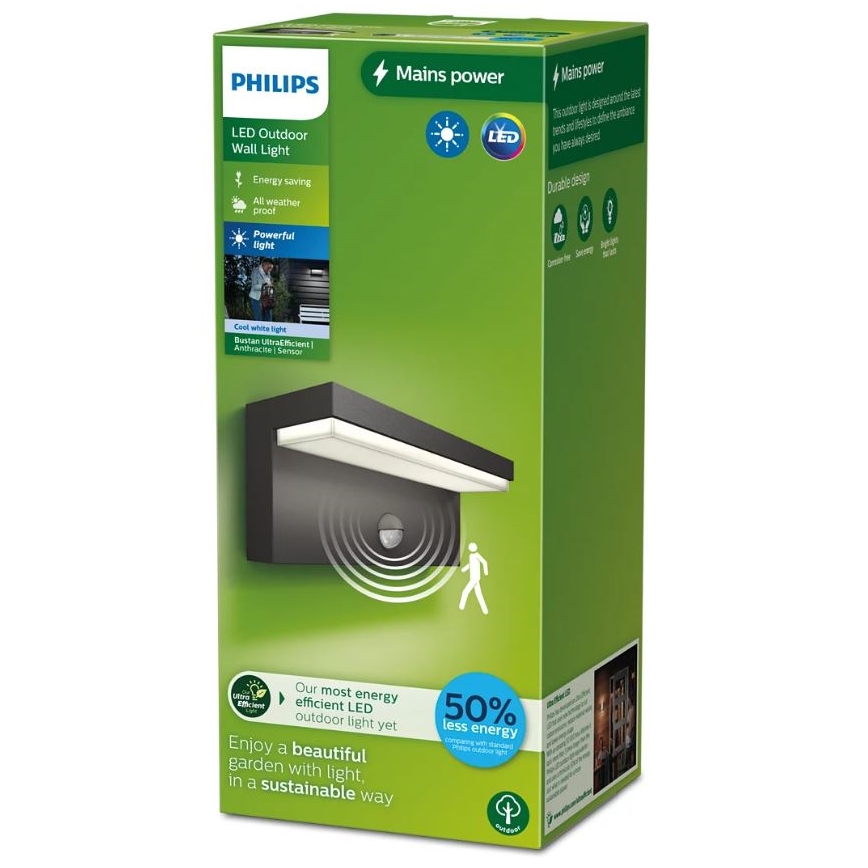 Philips - LED Zunanja stenska svetilka s senzorjem BUSTAN LED/3,8W/230V 4000K IP44