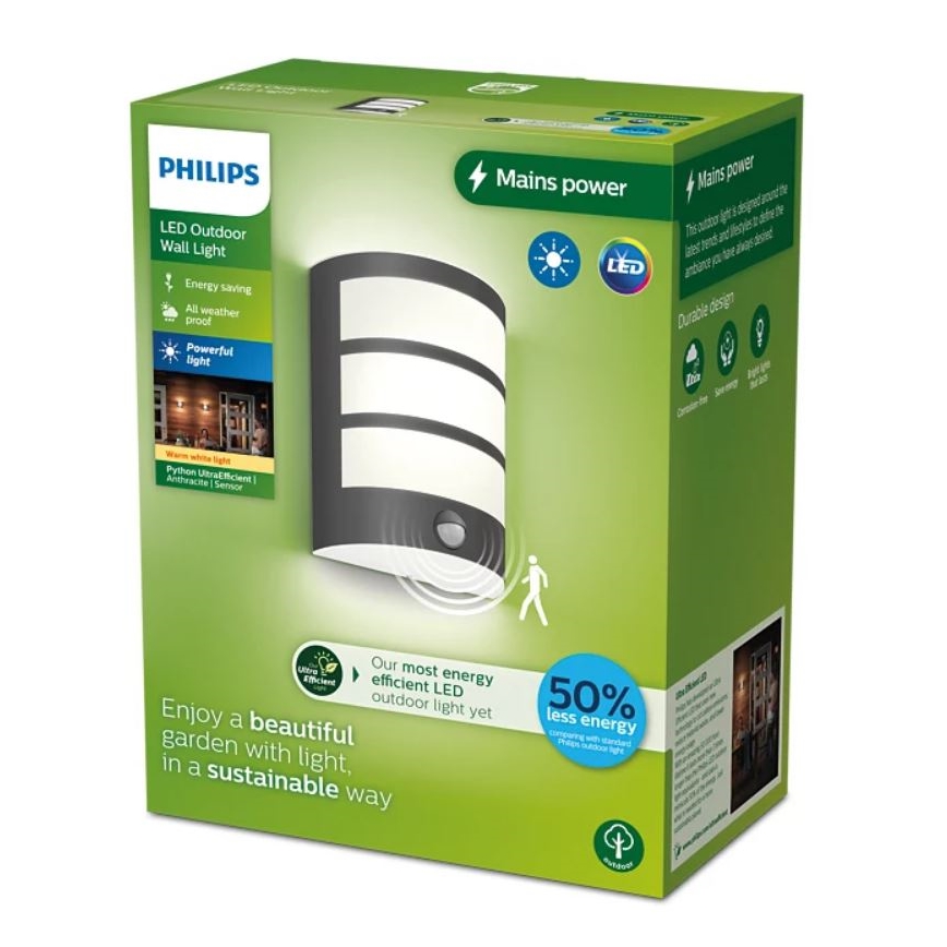 Philips - LED Zunanja stenska svetilka s senzorjem PYTHON LED/3,8W/230V IP44