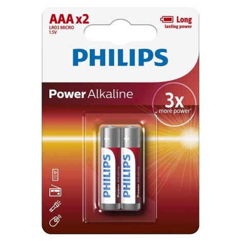 Philips LR03P2B/10 - 2 kom Alkalna baterija AAA POWER ALKALINE 1,5V