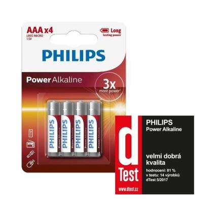 Philips LR03P4B/10 - 4 kom Alkalna baterija AAA POWER ALKALINE 1,5V