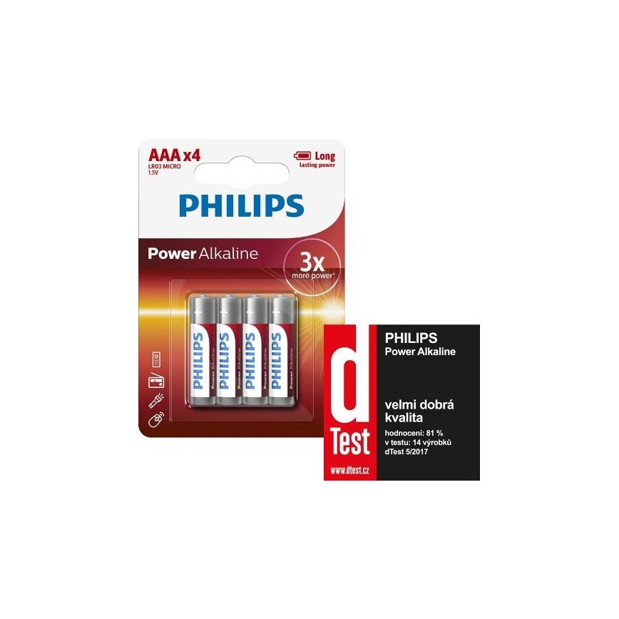 Philips LR03P4B/10 - 4 kom Alkalna baterija AAA POWER ALKALINE 1,5V
