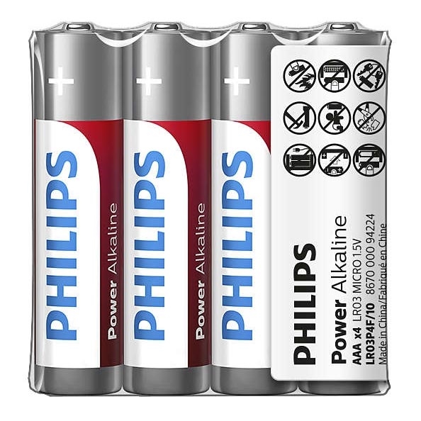 Philips LR03P4F/10 - 4 kom Alkalna baterija AAA POWER ALKALINE 1,5V 1150mAh