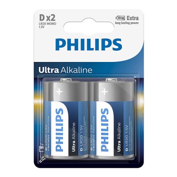 Philips LR20E2B/10 - 2 kom Alkalna baterija D ULTRA ALKALINE 1,5V 15000mAh