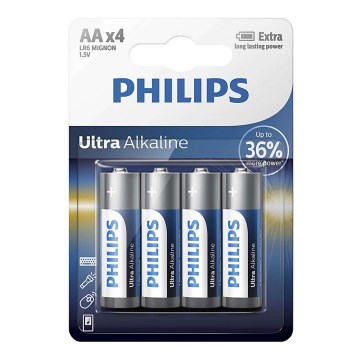 Philips LR6E4B/10 - 4 kom Alkalna baterija AA ULTRA ALKALINE 1,5V 2800mAh