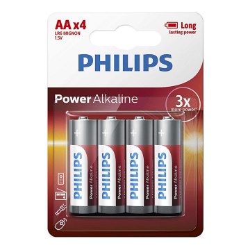 Philips LR6P4B/10 - 4 kom Alkalna baterija AA POWER ALKALINE 1,5V 2600mAh