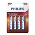 Philips LR6P4B/10 - 4 kos Alkalijske baterije AA POWER ALKALINE 1,5V 2600mAh