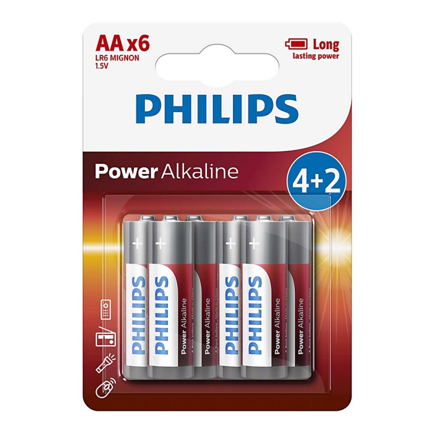 Philips LR6P6BP/10 - 6 kom Alkalna baterija AA POWER ALKALINE 1,5V 2600mAhV