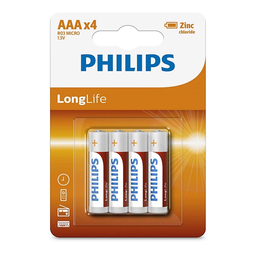 Philips R03L4B/10 - 4 kom Cink-kloridna baterija AAA LONGLIFE 1,5V 450mAh