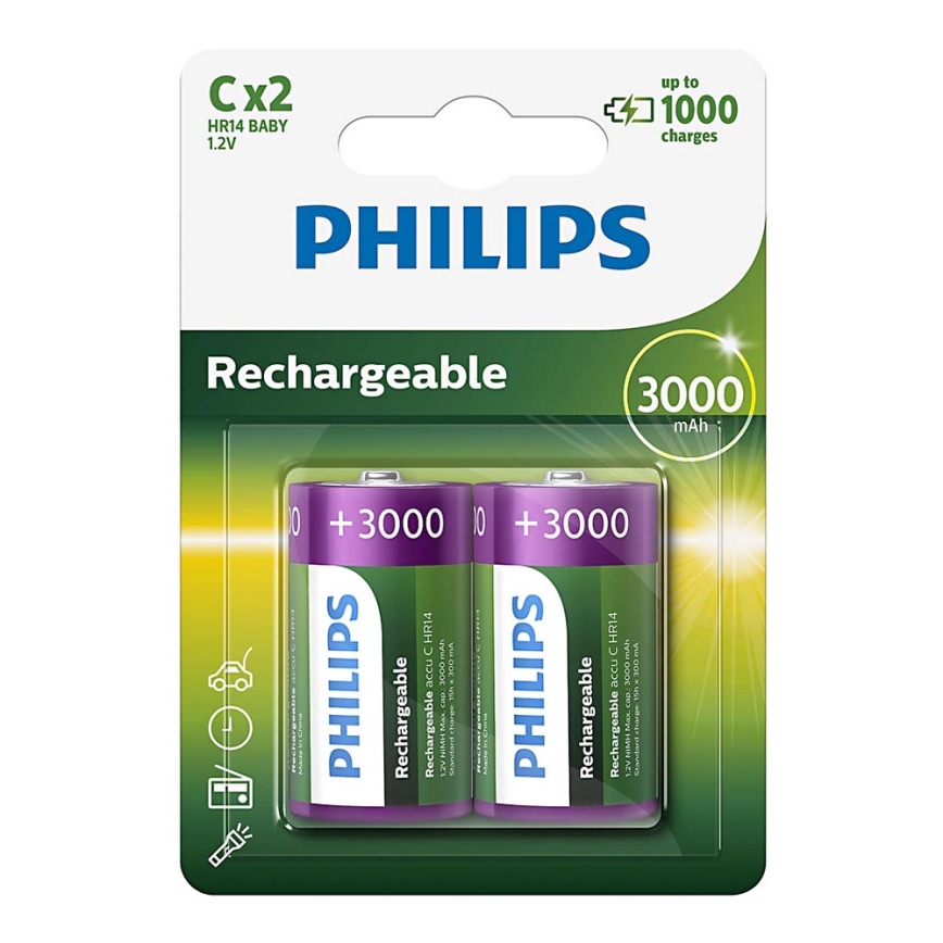 Philips R14B2A300/10 - 2 kom Polnilna baterija C MULTILIFE NiMH/1,2V/3000 mAh