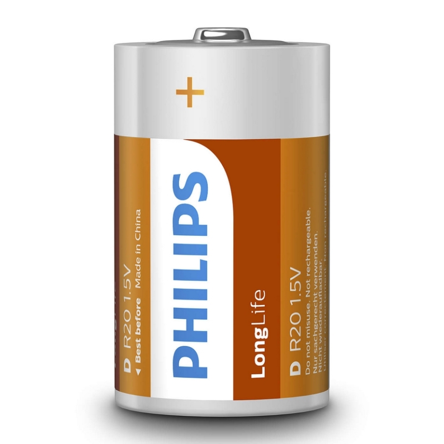 Philips R20L2B/10 - 2 kom Cink-kloridna baterija D LONGLIFE 1,5V