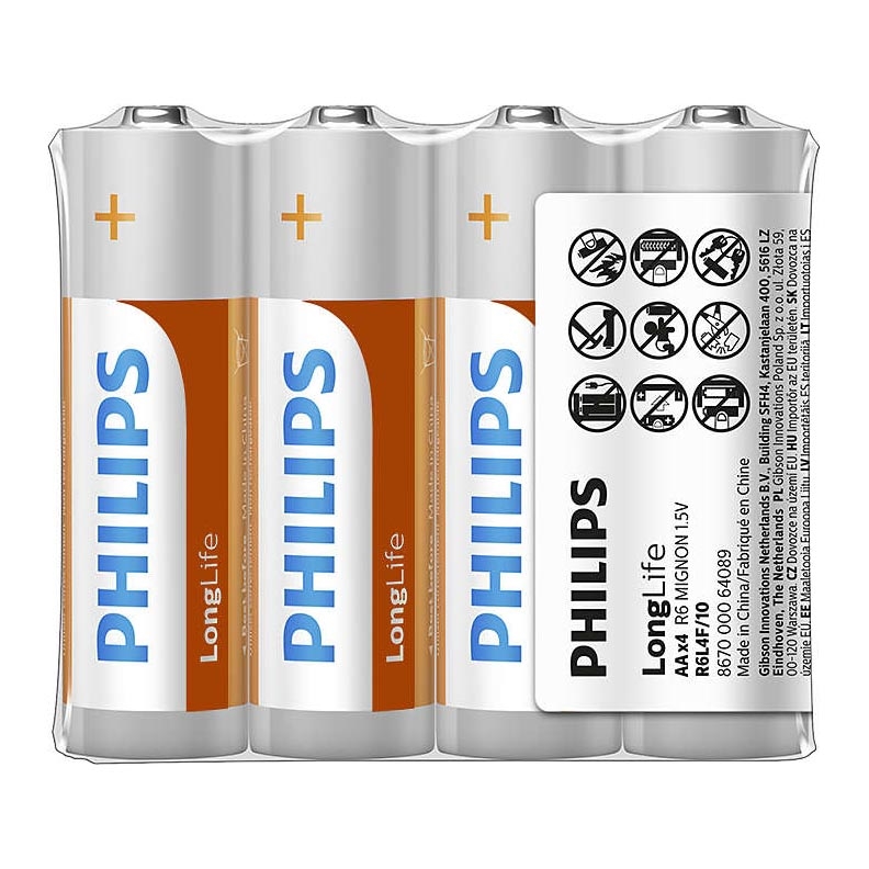 Philips R6L4F/10 - 4 kom Cink-kloridna baterija AA LONGLIFE 1,5V 900mAh