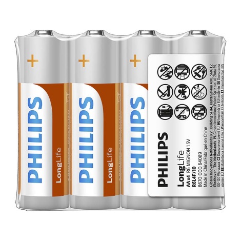 Philips R6L4F/10 - 4 kom Cink-kloridna baterija AA LONGLIFE 1,5V