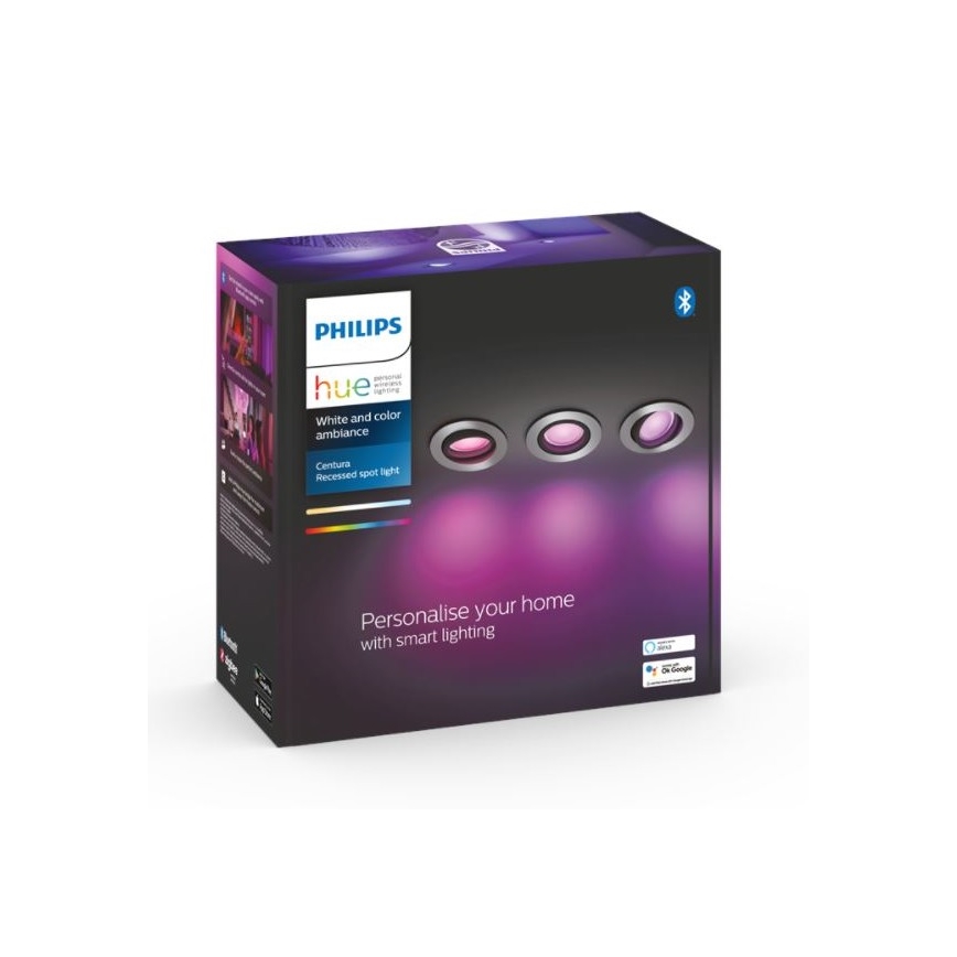 Philips - SET 3x LED RGB Zatemnitvena vgradna svetilka Hue CENTURA 1xGU10/5,7W/230V 2000-6500K