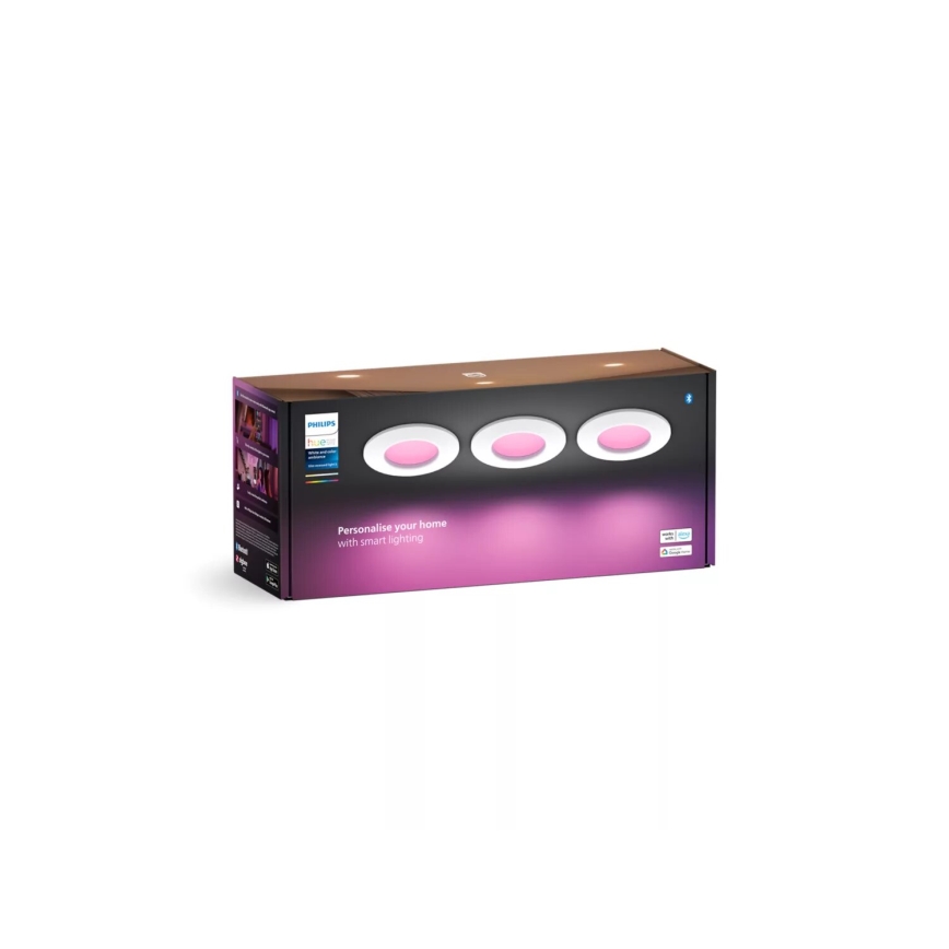 Philips - SET 3x LED RGBW Zatemnitvena kopalniška vgradna svetilka Hue SLIM LED/8,3W/230V IP44 2000-6500K