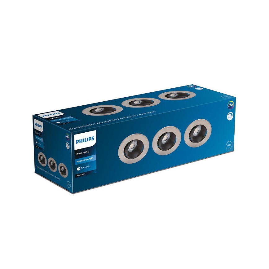 Philips - SET 3x LED Zatemnitvena kopalniška vgradna svetilka ABROSA LED/9W/230V IP44
