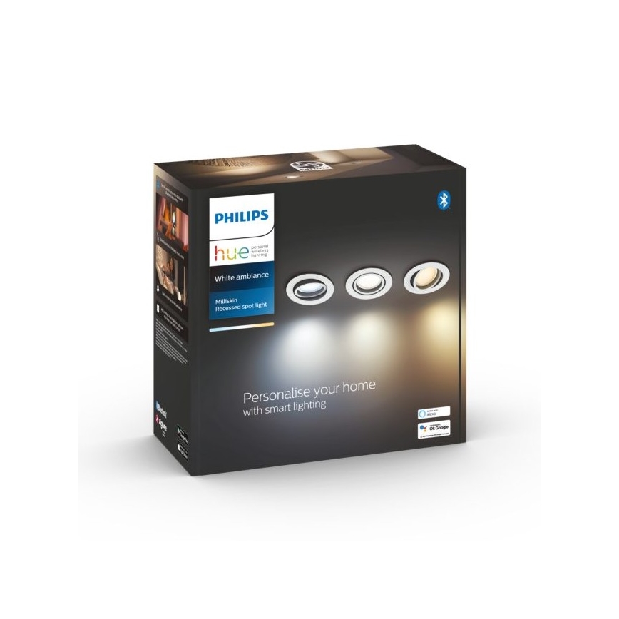 Philips - SET 3x LED Zatemnitvena vgradna svetilka Hue MILLISKIN 1xGU10/5,7W/230V 2200-6500K