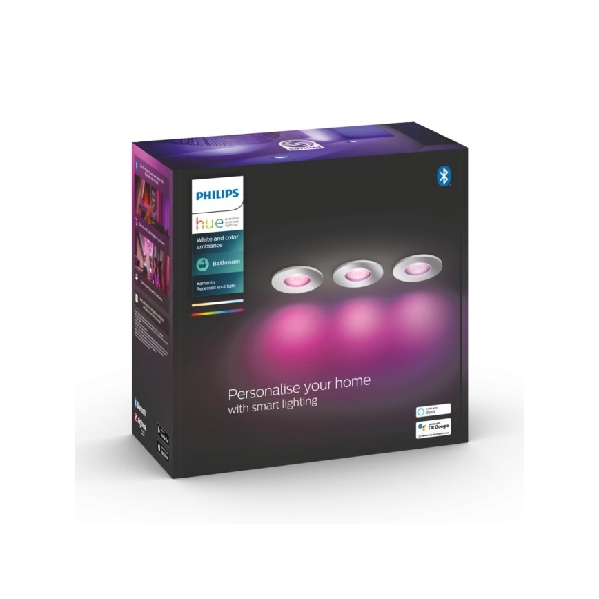 Philips - SET 3xLED RGB Zatemnitvena kopalniška svetilka Hue XAMENTO 1xGU10/5,7W/230V IP44 2000-6500K